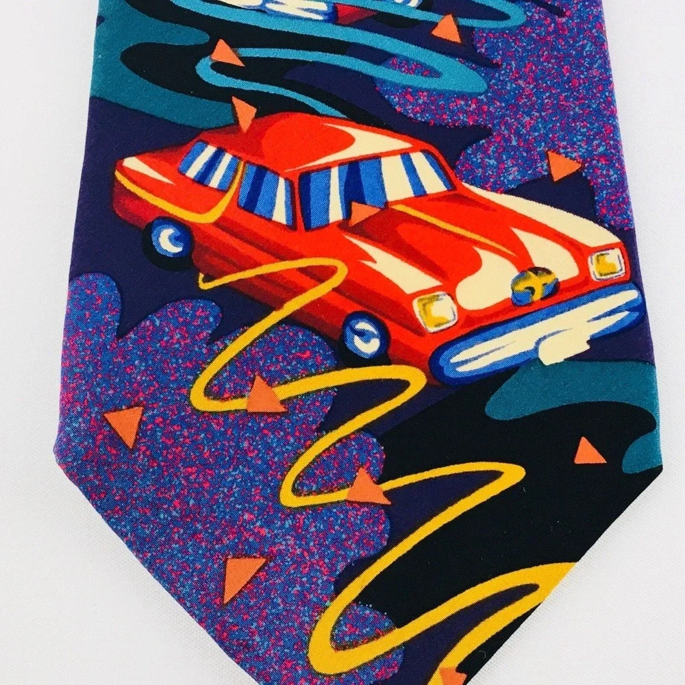 The Beatles Tie Drive My Car Purple Red 100% Silk 1991 Necktie Collector Classic